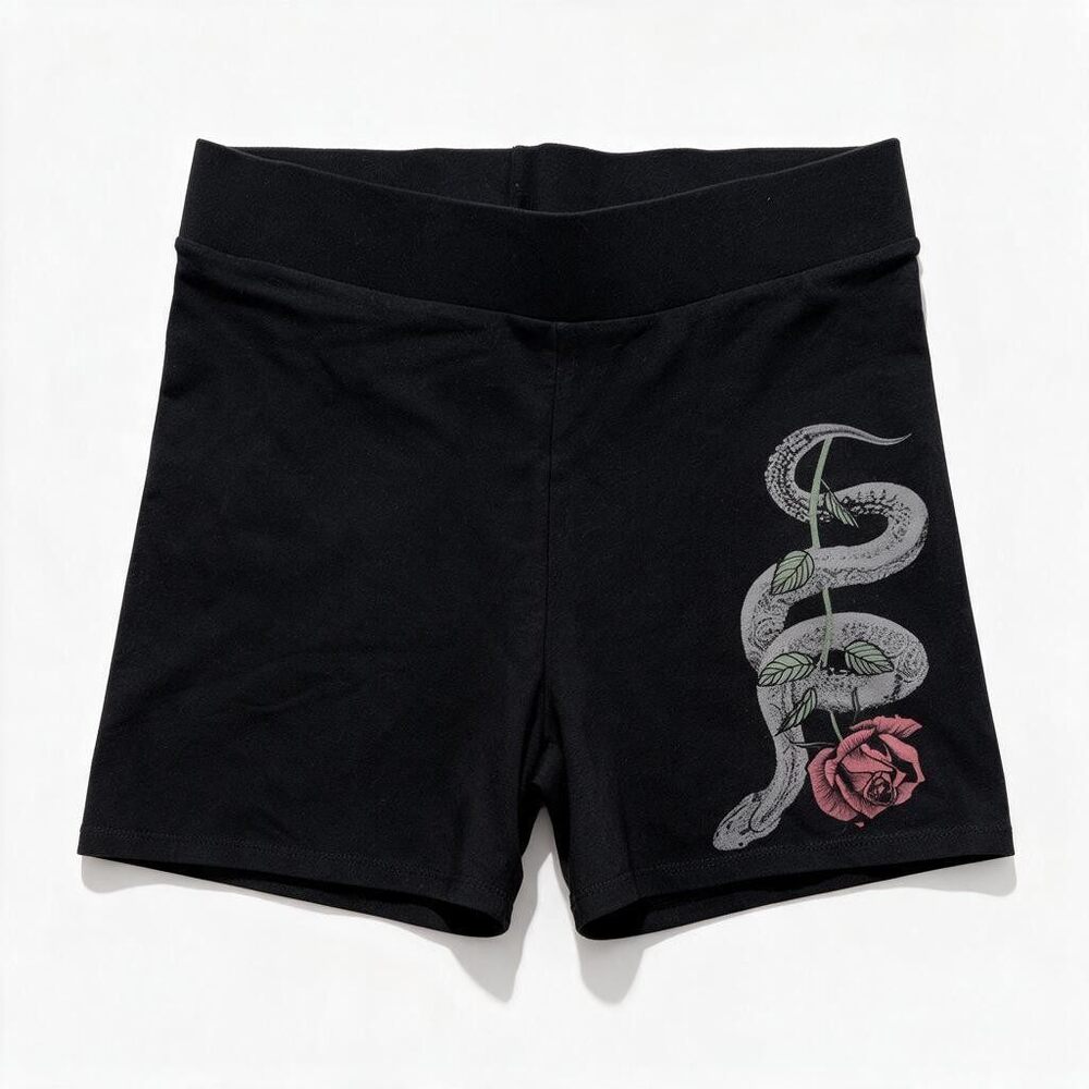 Nightfall by Torrid Womens 1 Black Snake Rose Graphic Bike Shorts Gothic